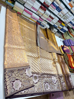 Load image into Gallery viewer, Classic Golden Beige &amp; Coffee Brown Bridal Elegance Kanchipuram Handloom Silk Saree SS27196
