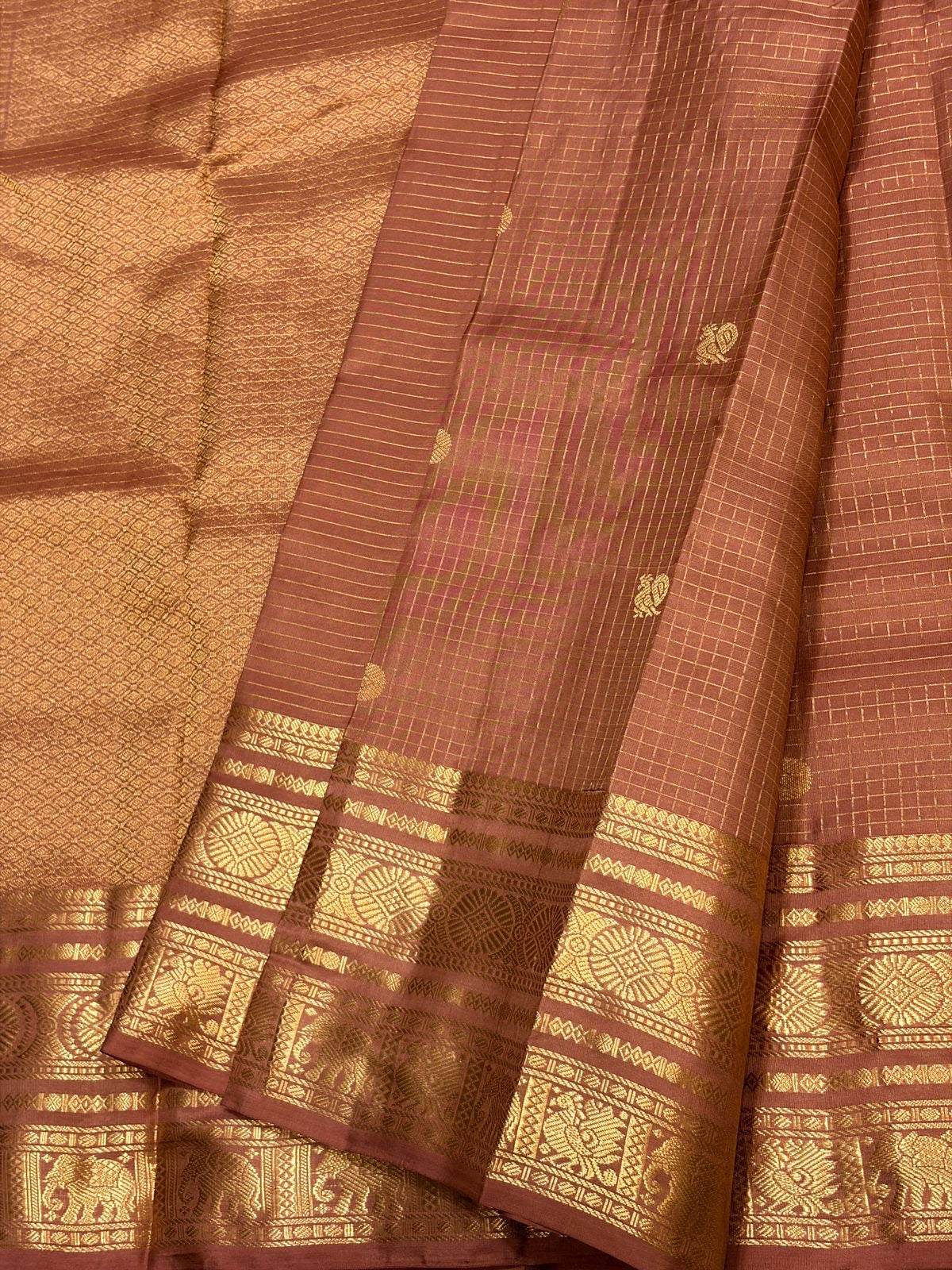 Classic Dusky Brown 1gm Zari Vaira Oosi Kanchipuram Handloom Silk Saree SS26656