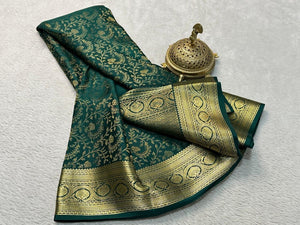 Classic Emerald Green Brocade Elegance Mysore Silk Saree SS23902