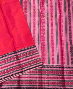 Classic Pinkish Orange & Pink 1gm Zari Elegance Kanchipuram Handloom Silk Saree SS23549