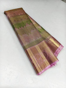 Classic Pastel Pink & Green Antique 2gm Zari Bridal Elegance Kanchipuram Handloom Silk Saree SS24626