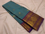 Load image into Gallery viewer, Classic Light Blue &amp; Chocolate 2gm Zari Vaira Oosi Elegance Kanchipuram Handloom Silk Saree SS27628
