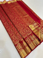 Load image into Gallery viewer, Classic Crimson Red Bridal Elegance Kanchipuram Handloom Silk Saree SS26637
