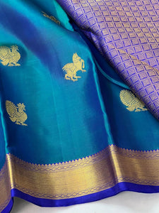 Classic Azure Blue 2gm Zari Elegance Kanchipuram Handloom Silk Saree SS23758