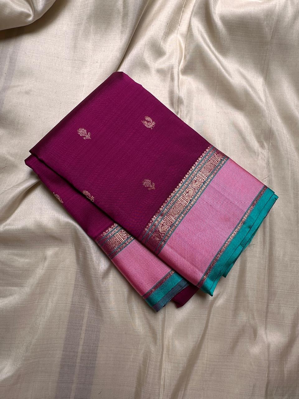 Classic Wine Red & Baby Pink 2gm Zari Elegance Kanchipuram Silk Saree SS23950