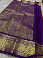 Load image into Gallery viewer, Classic Chestnut Brown &amp; Violet Bridal Elegance Kanchipuram Handloom Silk Saree SS23670
