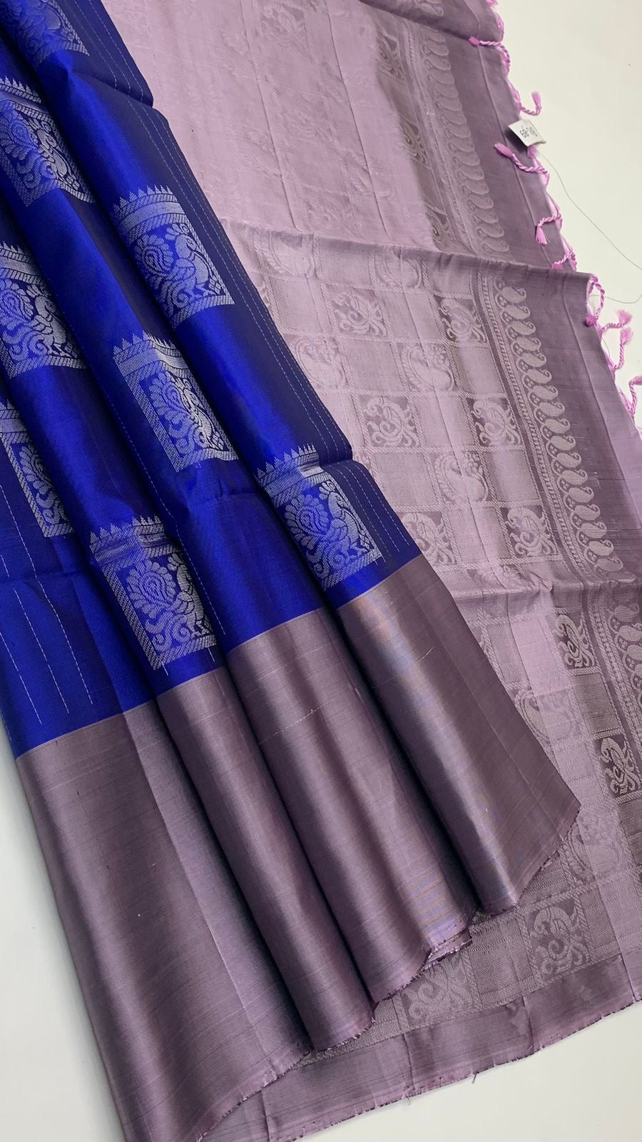 Classic Royal Blue & Pastel Cocoa Handloom Soft Silk Saree SS22788