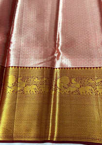 Pastel Cocoa Rose & Barn Red 2gm Zari Bridal Elegance Kanchipuram Handloom Silk Saree SS24062