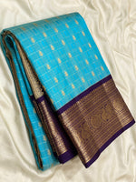 Load image into Gallery viewer, Classic Sky Blue &amp; Violet 1gm Zari Kanchipuram Handloom Silk Saree SS25813
