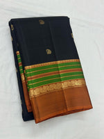 Load image into Gallery viewer, Classic Charcoal Black &amp; Mustard 1gm Zari Elegance Kanchipuram Handloom Silk Saree SS24772
