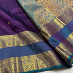 Load image into Gallery viewer, Classic Berry Violet &amp; Teal Blue Vaira Oosi 1gm Zari Elegance Kanchipuram Handloom Silk Saree SS23584
