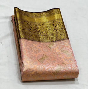 Classic Rose & Espresso Brown 1gm Zari Bridal Elegance Kanchipuram Handloom Silk Saree SS24114