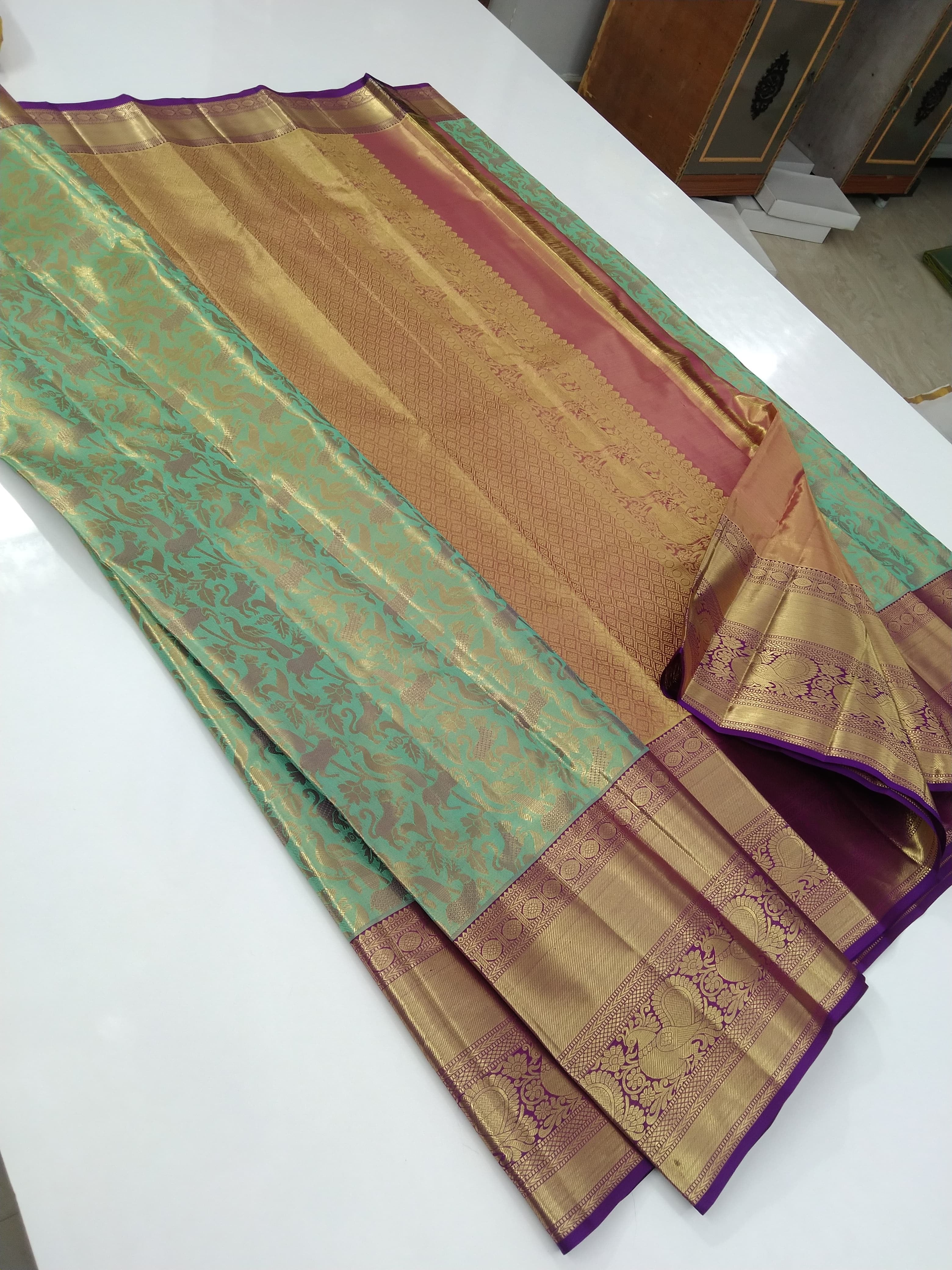 Classic Sea Green Bridal Elegance Kanchipuram Tissue Handloom Silk Saree SS26104