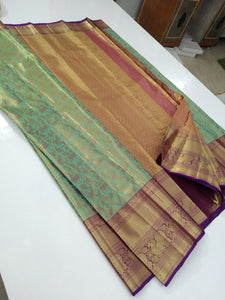 Classic Sea Green Bridal Elegance Kanchipuram Tissue Handloom Silk Saree SS26104
