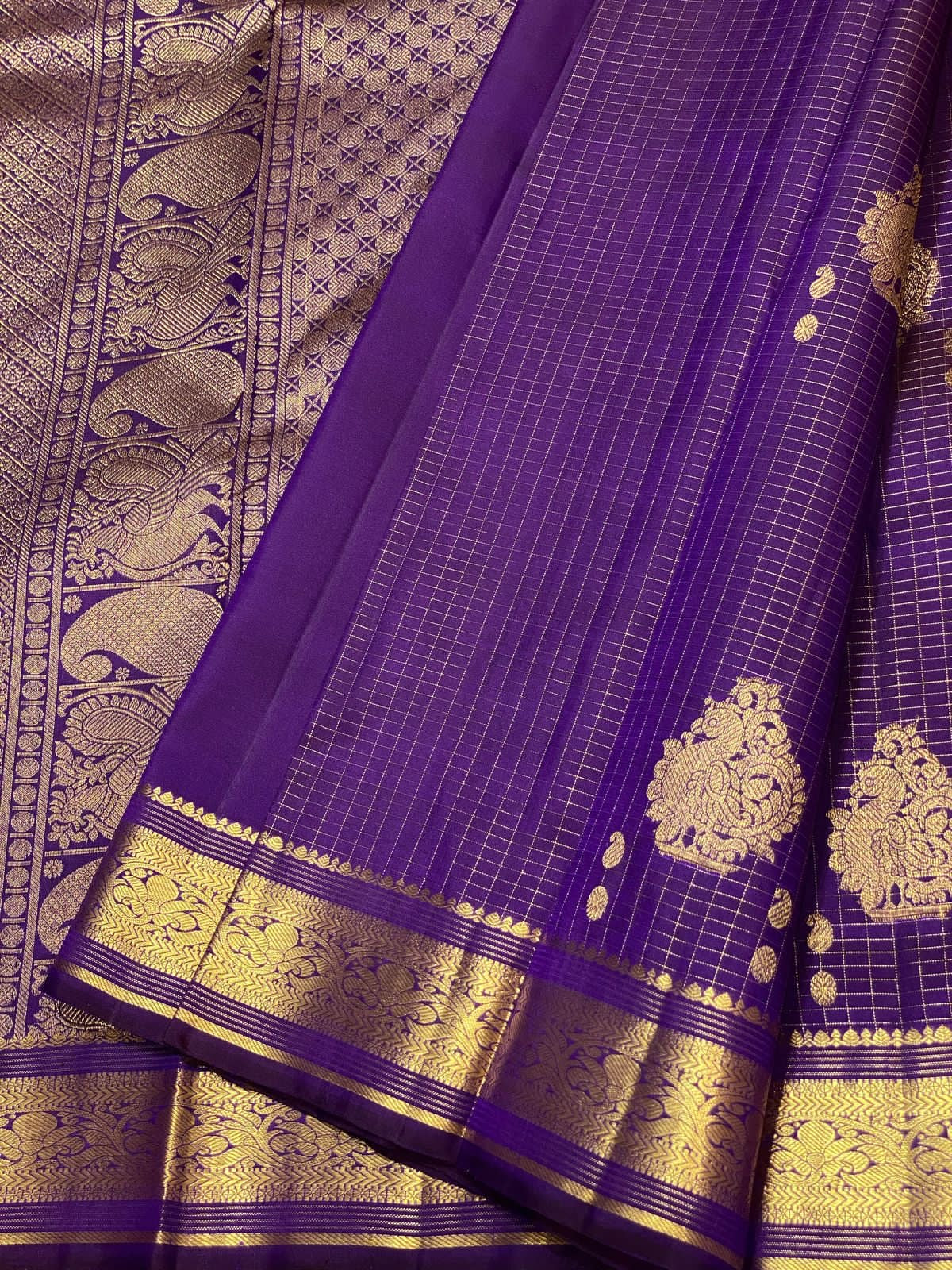 Classic Violet 2gm Zari Vaira Oosi Elegance Kanchipuram Handloom Silk Saree SS25382