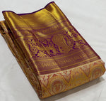 Load image into Gallery viewer, Classic Beige &amp; Purple 2gm Zari Brocade Bridal Elegance Kanchipuram Handloom Silk Saree SS23644
