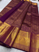 Load image into Gallery viewer, Classic Wine Red 2gm Zari Bridal Elegance Kanchipuram Handloom Silk Saree SS24781
