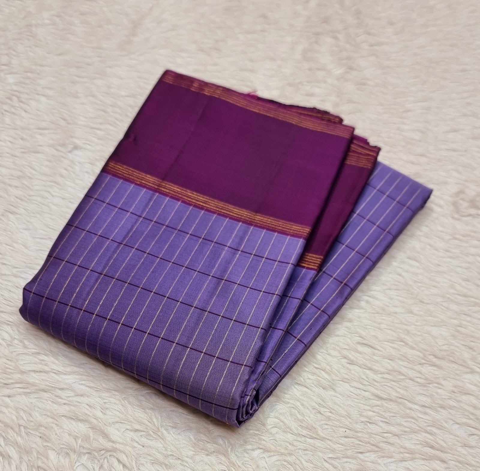 Classic Lavender & Plum 2gm Zari Korvai Elegance Kanchipuram Handloom Silk Saree SS24031