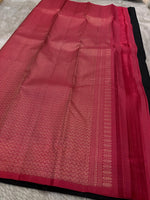 Load image into Gallery viewer, Classic Charcoal Black &amp; Scarlet Rose Kanchipuram Handloom Silk Saree SS25911
