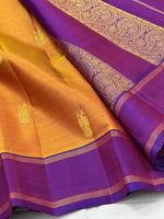 Load image into Gallery viewer, Classic Mustard Yellow &amp; Purple 2gm Zari Kanchipuram Handloom Silk Saree SS26017
