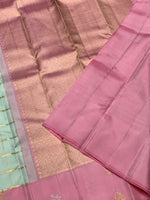 Load image into Gallery viewer, Classic Pastel Sea Green &amp; Baby Pink 2gm Zari Kanchipuram Handloom Silk Saree SS25928

