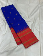 Load image into Gallery viewer, Classic Robin Blue &amp; Orange 1gm Zari Kanchipuram Handloom Silk Saree SS26894
