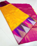 Load image into Gallery viewer, Classic Mango Yellow &amp; Deep Pink 2gm Zari Temple Border Elegance Kanchipuram Handloom Silk Saree SS28296
