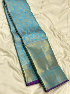 Classic Sky Blue & Vadamalli Brocade 2gm Zari Bridal Elegance Kanchipuram Handloom Silk Saree SS24380