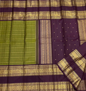 Classic Olive Green & Jam Purple 2gm Zari Elegance Kanchipuram Handloom Silk Saree SS24258