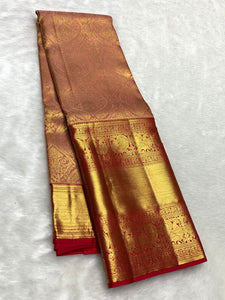 Classic Crimson Red 2gm Zari Bridal Elegance Kanchipuram Handloom Silk Saree SS25358