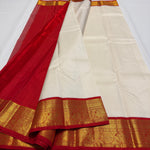 Load image into Gallery viewer, Classic White &amp; Dark Red Elegance Kanchipuram Handloom Silk Saree SS27375
