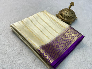 Classic Butter Cream & Purple Elegance Mysore Silk Saree SS24649