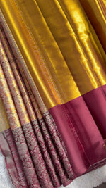 Load image into Gallery viewer, Classic Golden Cream &amp; Plum Bridal Elegance Kanchipuram Handloom Silk Saree SS28015
