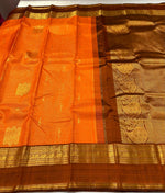 Load image into Gallery viewer, Classic Orange &amp; Mustard Valakappu Special 2gm Zari Elegance Kanchipuram Handloom Silk Saree SS27148

