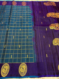 Classic Prussian Blue & Navy Blue Elegance Kanchipuram Handloom Silk Saree SS23788