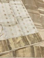 Load image into Gallery viewer, Classic White 1gm Zari Elegance Kanchipuram Handloom Silk Saree SS23475
