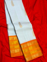 Load image into Gallery viewer, Classic Chalk White &amp; Orange 2gm Zari Elegance Kanchipuram Handloom Silk Saree SS28275
