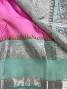 Classic Pink & Sea Green Kanchipuram Handloom Silk Saree SS25949
