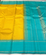 Load image into Gallery viewer, Classic Sunny Yellow &amp; Aqua 2gm Zari Elegance Kanchipuram Handloom Silk Saree SS26954

