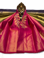Load image into Gallery viewer, Classic Ruby Pink &amp; Navy Blue 2gm Zari Elegance Kanchipuram Handloom Silk Saree SS27497
