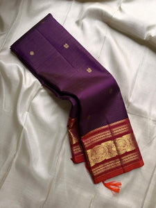 Classic Plum & Orange Red Kanchipuram Handloom Silk Saree SS26028