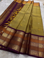 Load image into Gallery viewer, Classic Mustard &amp; Plum 2gm Zari Elegance Kanchipuram Handloom Silk Saree SS24232
