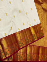 Load image into Gallery viewer, Classic White &amp; Barn Red 2gm Zari Meena Border Kanchipuram Handloom Silk Saree SS25593
