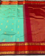 Load image into Gallery viewer, Classic Sea Green &amp; Orange 2gm Zari Elegance Kanchipuram Handloom Silk Saree SS28588
