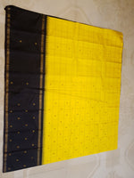 Load image into Gallery viewer, Classic Sunny Yellow &amp; Charcoal Black 2gm Zari Elegance Kanchipuram Handloom Silk Saree SS28428
