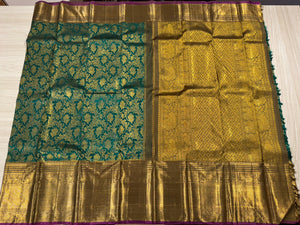 Classic Forest Green & Shimmer Khaki 2gm Zari Vathuvai Bridal Elegance Kanchipuram Handloom Silk Saree SS24440