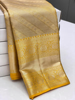 Load image into Gallery viewer, Classic Golden Yellow Beige Bridal Elegance Kanchipuram Handloom Silk Saree SS23924
