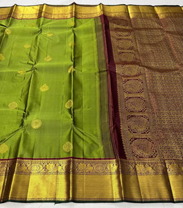 Classic Olive Green & Maroon Elegance Kanchipuram Handloom Silk Saree SS24598