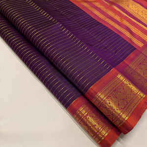 Classic Plum & Orange 2gm Zari Elegance Kanchipuram Handloom Silk Saree SS24678