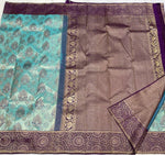 Load image into Gallery viewer, Pastel Cerulean Blue &amp; Berry Purple Designed 1gm Zari Bridal Elegance Kanchipuram Handloom Silk Saree SS19596
